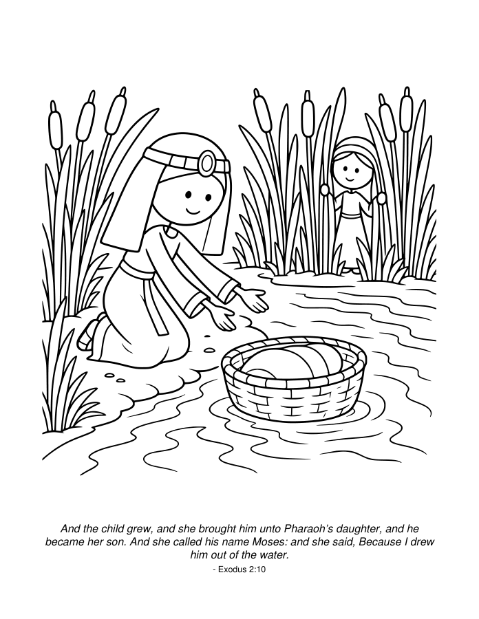 A stick-figure Bible story coloring page from the Exodus activity book