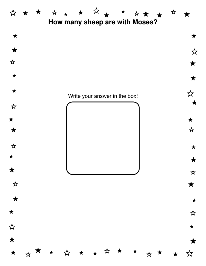 A counting activity page asking how many sheep are with Moses