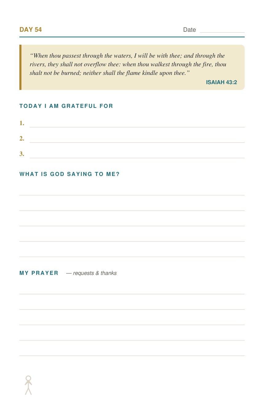 A journal page showing the daily Scripture verse box in teal and gold