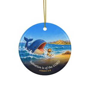 Jonah and the Whale Ornament, Jonah 2:9 Salvation Is of the LORD Ceramic Ornament