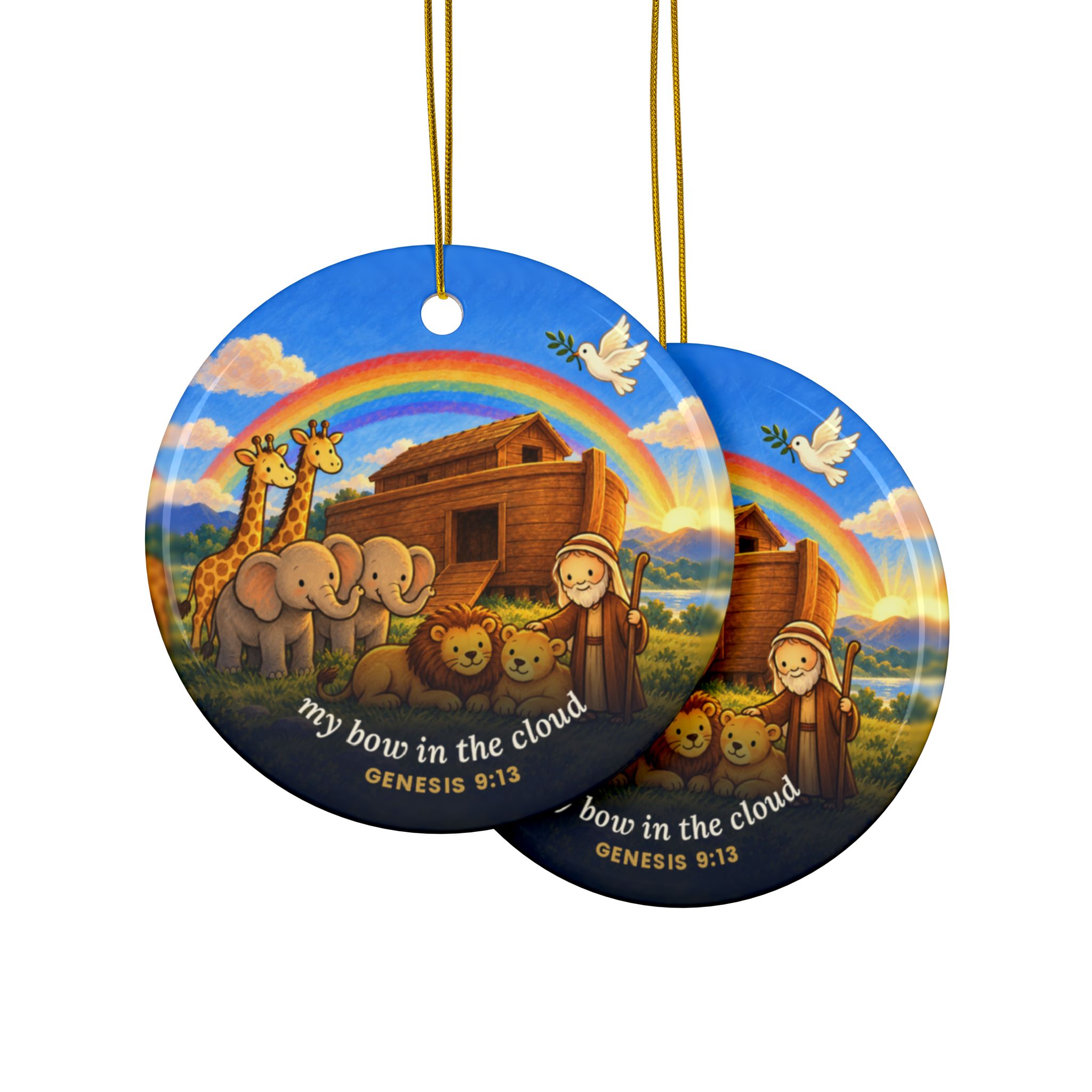 Noah's Ark Rainbow Ornament, Genesis 9:13 Ceramic Christmas Ornament - Image 2