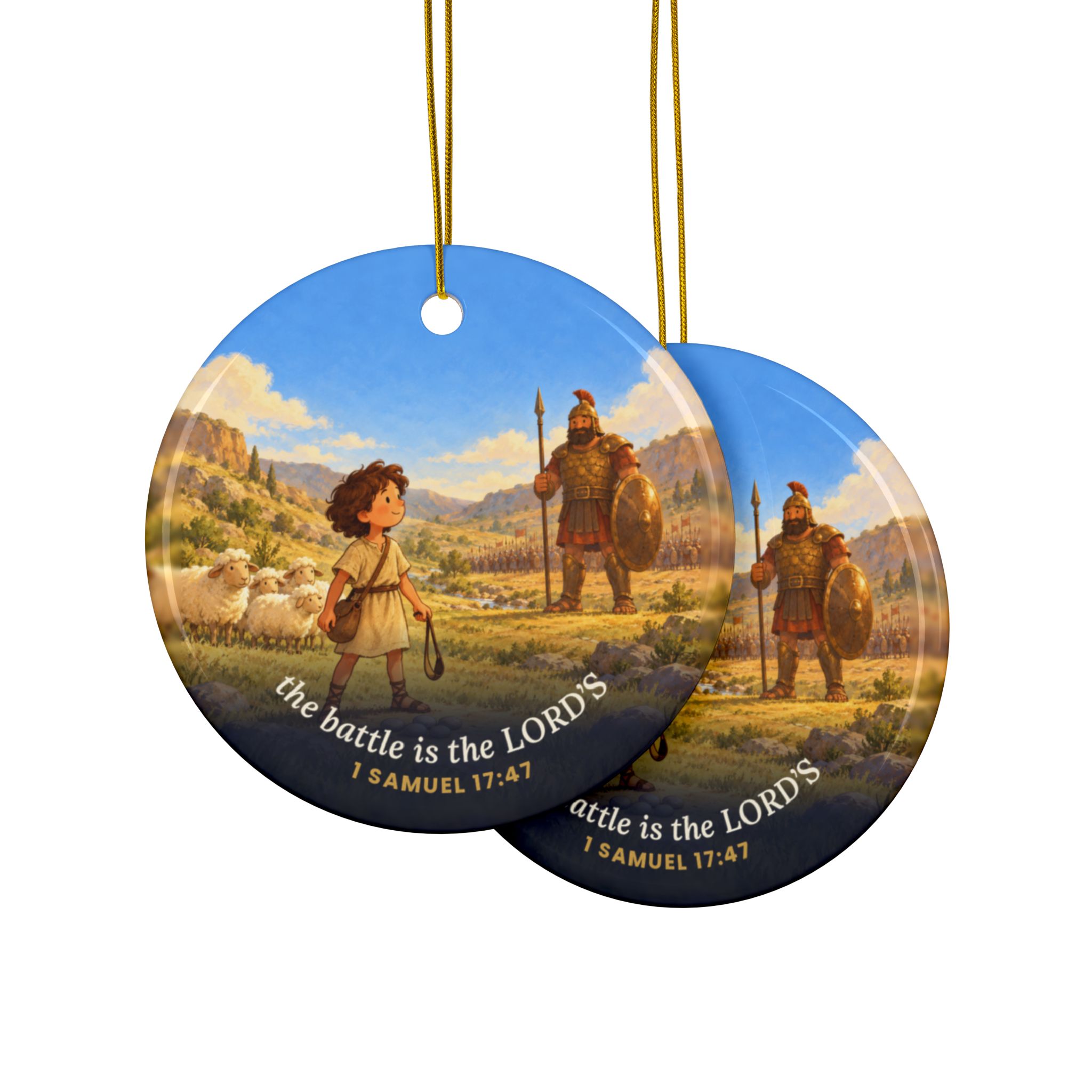 David and Goliath Ornament, 1 Samuel 17:47 The Battle Is the LORD's Ceramic Ornament - Image 2