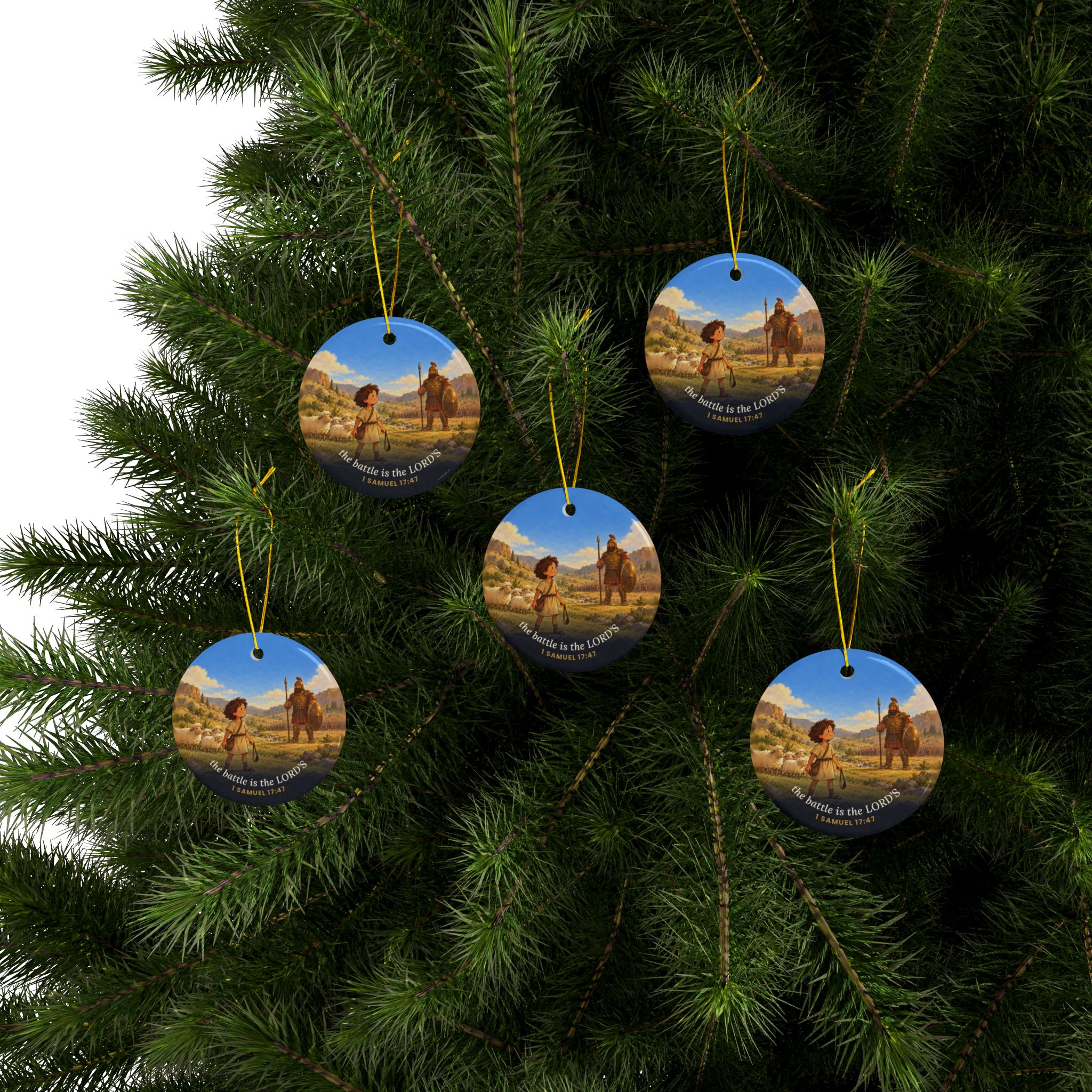 David and Goliath Ornament, 1 Samuel 17:47 The Battle Is the LORD's Ceramic Ornament - Image 11