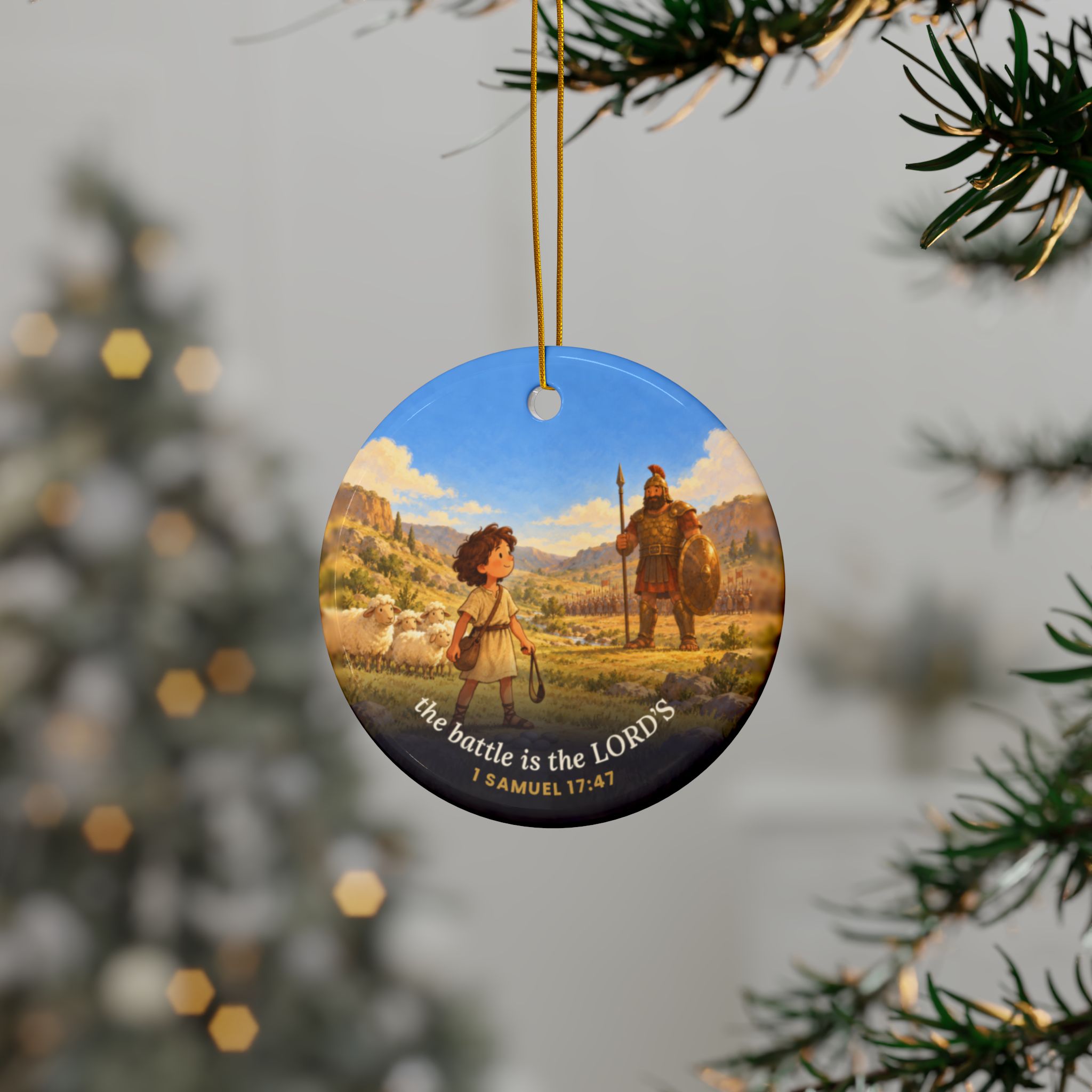 David and Goliath Ornament, 1 Samuel 17:47 The Battle Is the LORD's Ceramic Ornament - Image 14