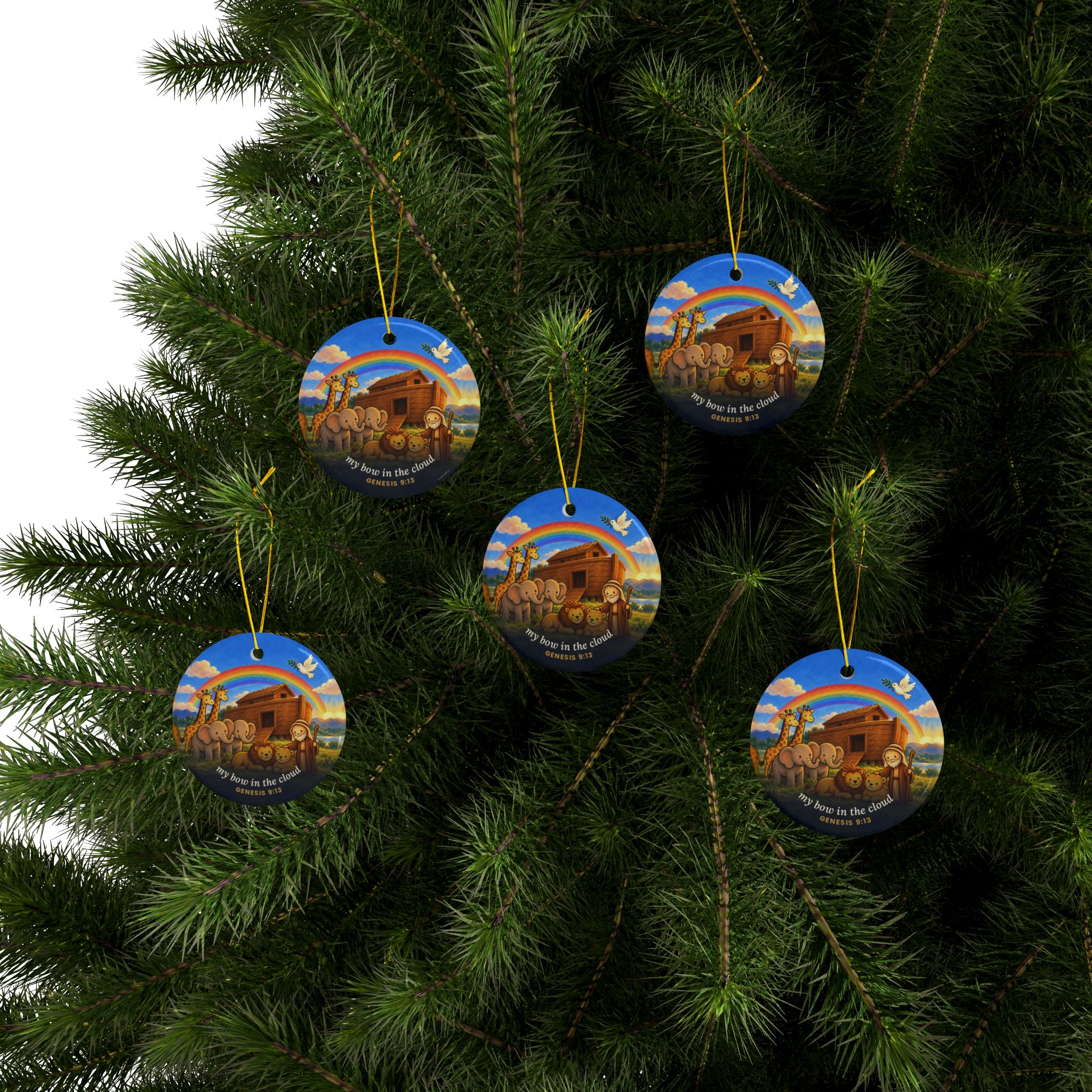 Noah's Ark Rainbow Ornament, Genesis 9:13 Ceramic Christmas Ornament - Image 11
