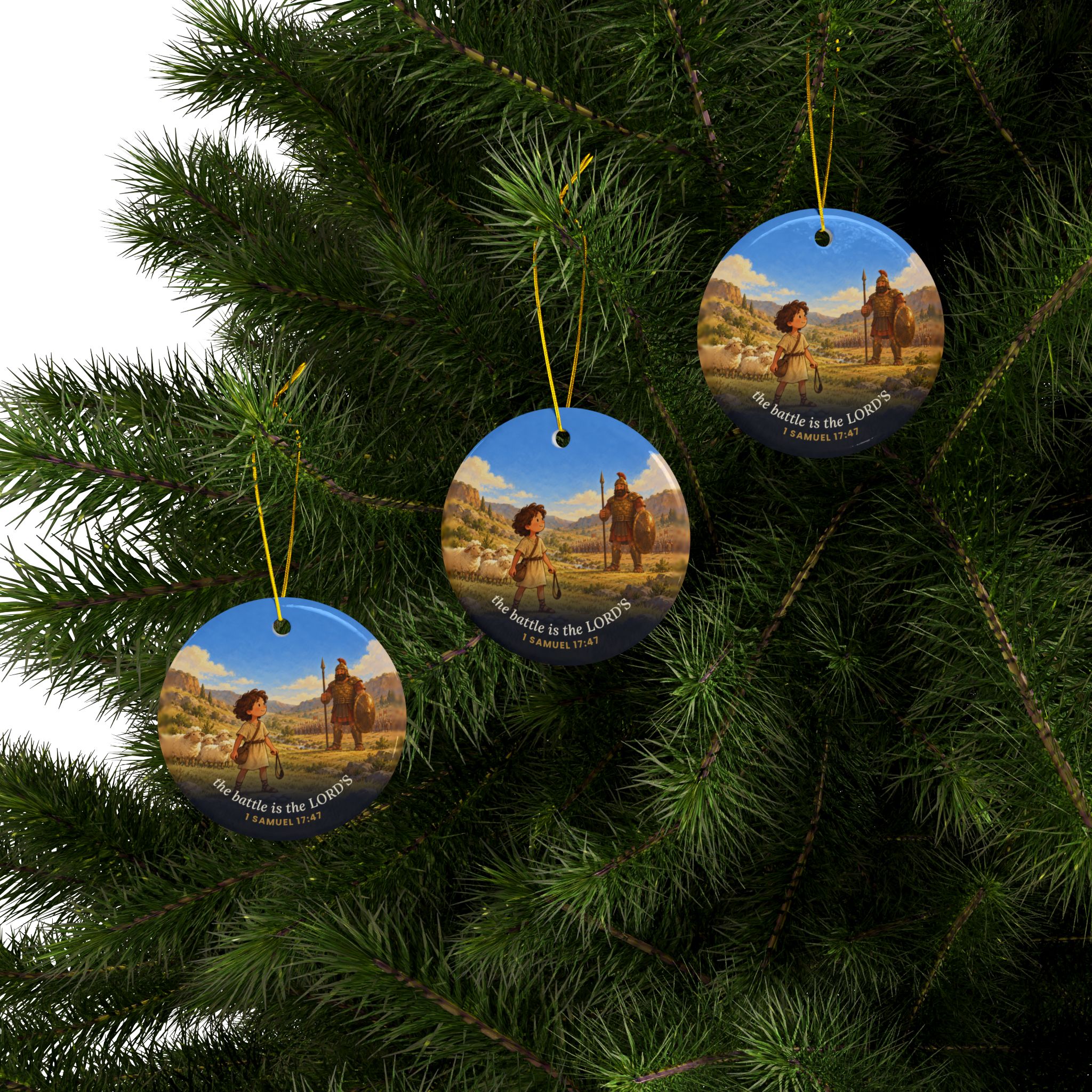 David and Goliath Ornament, 1 Samuel 17:47 The Battle Is the LORD's Ceramic Ornament - Image 7