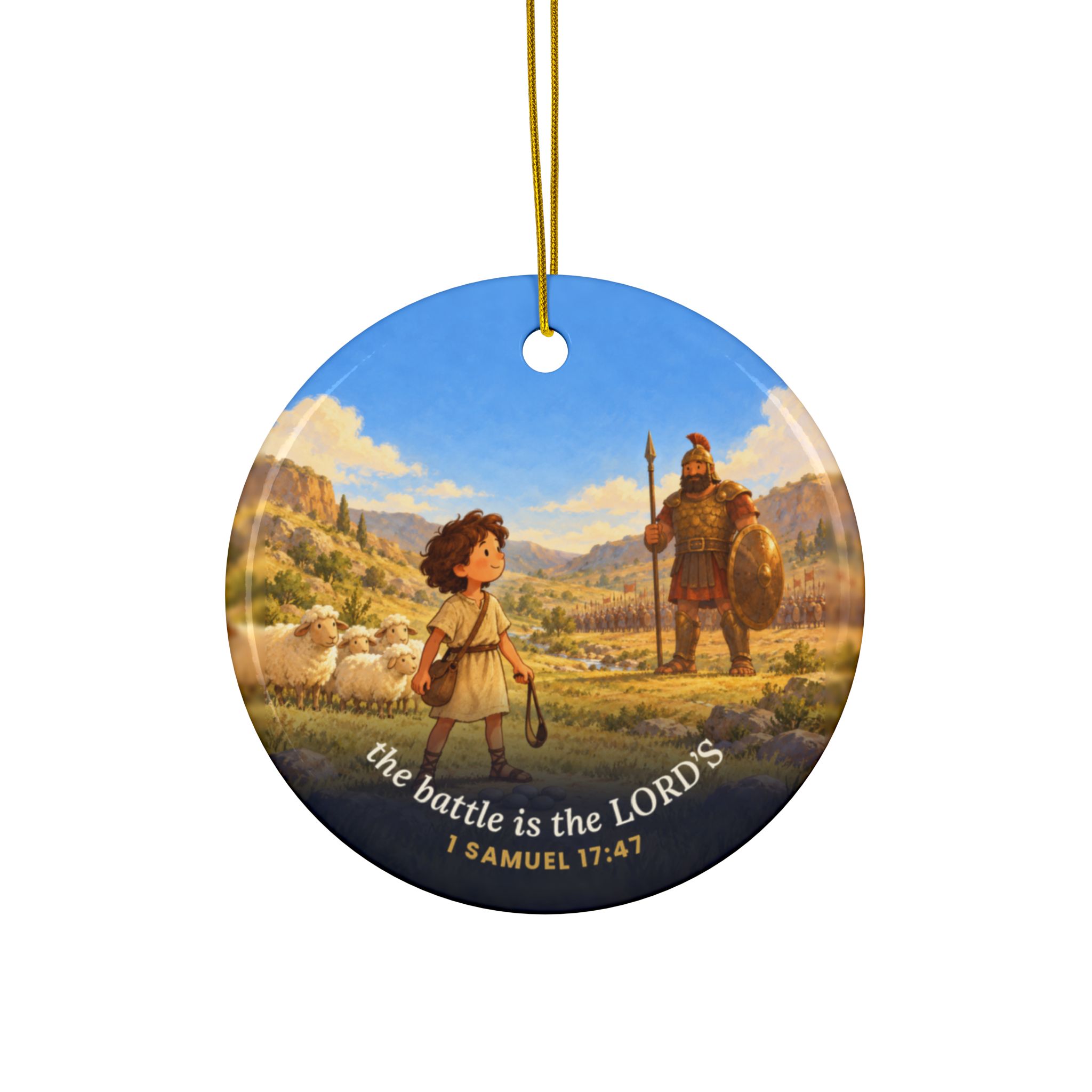 David and Goliath Ornament, 1 Samuel 17:47 The Battle Is the LORD's Ceramic Ornament - Image 12