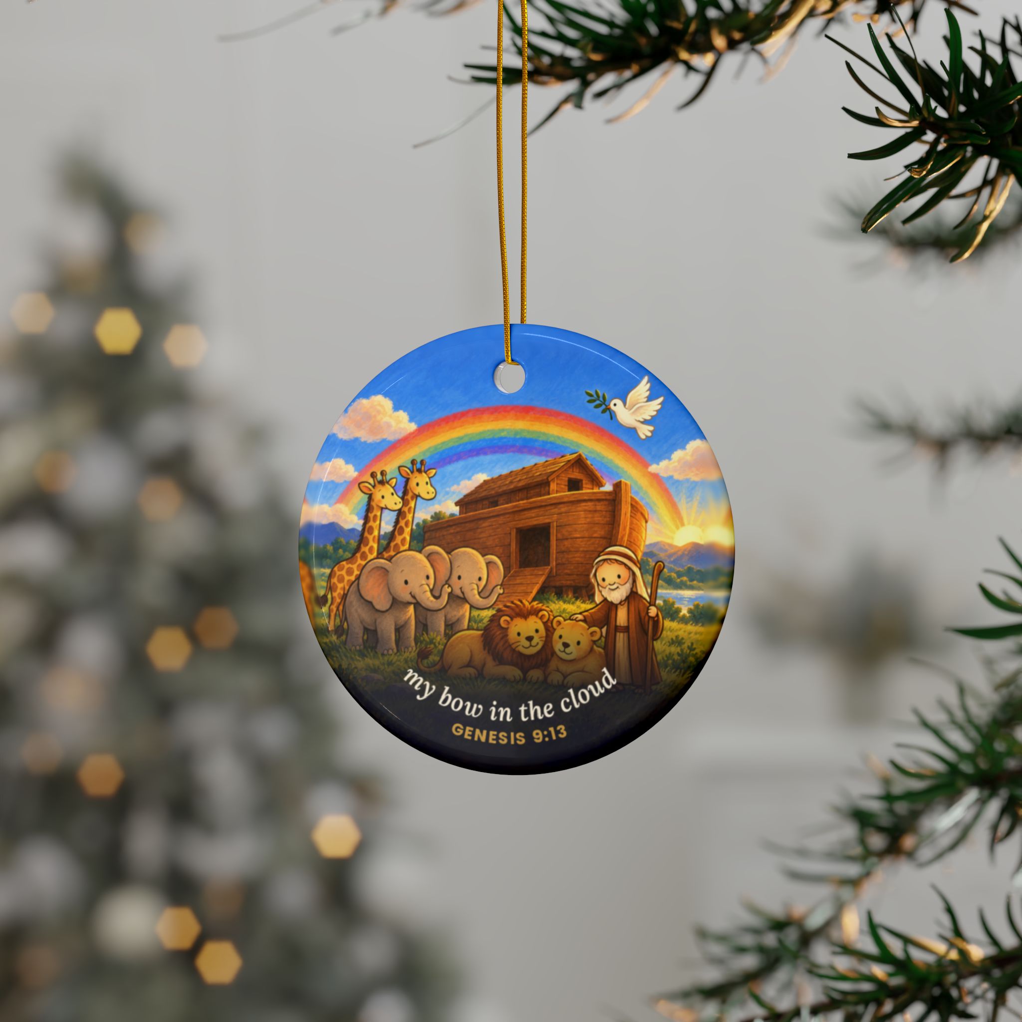 Noah's Ark Rainbow Ornament, Genesis 9:13 Ceramic Christmas Ornament - Image 14