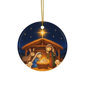 Nativity Christmas Ornament, Baby Jesus in the Manger Ceramic Ornament