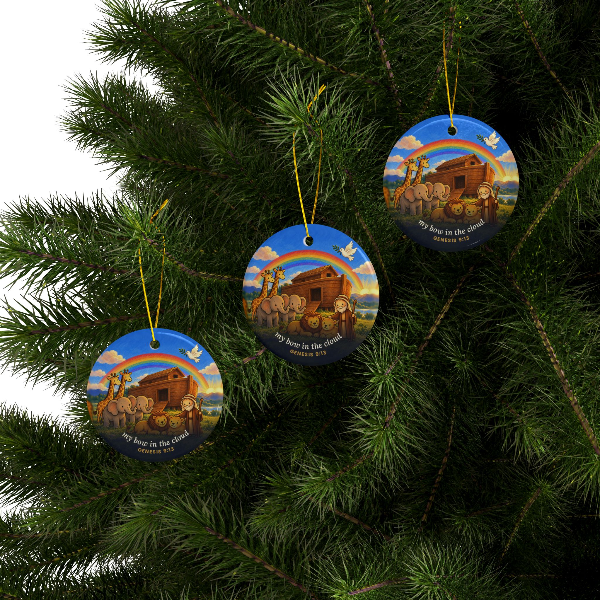Noah's Ark Rainbow Ornament, Genesis 9:13 Ceramic Christmas Ornament - Image 7