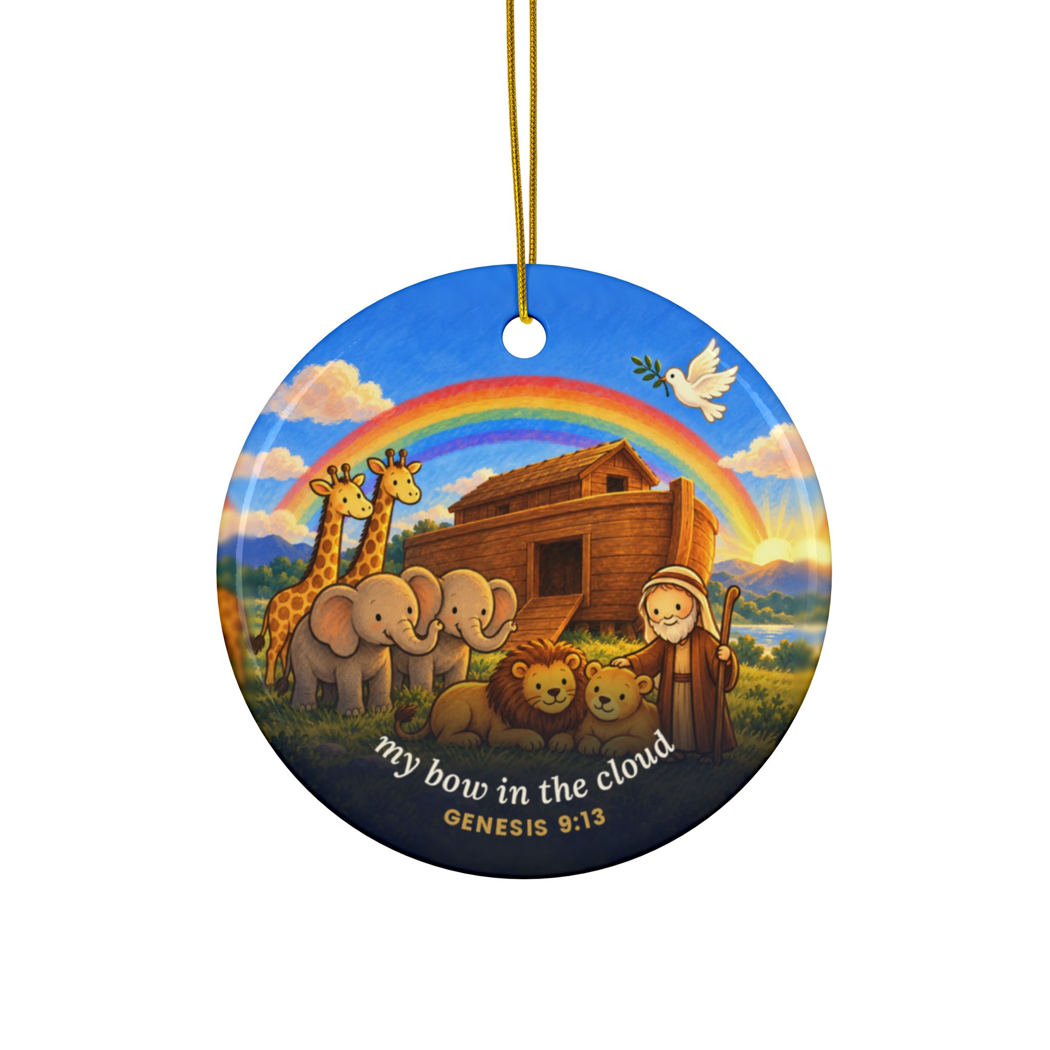 Noah's Ark Rainbow Ornament, Genesis 9:13 Ceramic Christmas Ornament - Image 4
